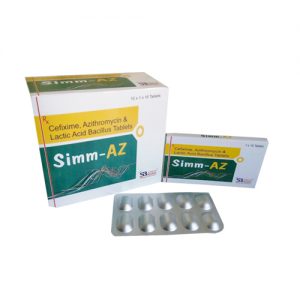 Cefixime 200 Mg + Azithromycin 250 Mg + Lactobacillus Species 60 Million Tablets